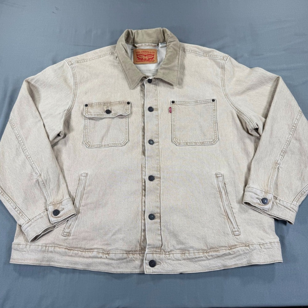 Levi's Stock Trucker Jacket Men's XXL Beige Denim Corduroy Collar Workwear